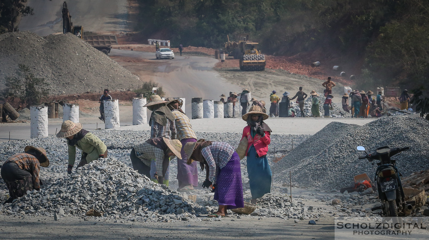 Asia, Bauarbeiter, Baustelle, Birma, Burma, Exploring, Myanmar, Southeastasia, Straßenbau, tagelöhner, Travelling, road construction, Backpacker